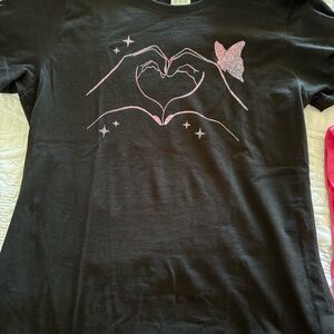 Black Shirt with Taylor Swift Pink Heart and Butterfly Design